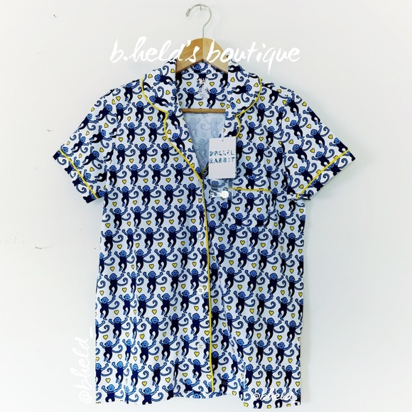 Roller Rabbit Lovely Monkey Polo Pajamas in Blue/Yellow Size Small Brand New NWT - Picture 3 of 14